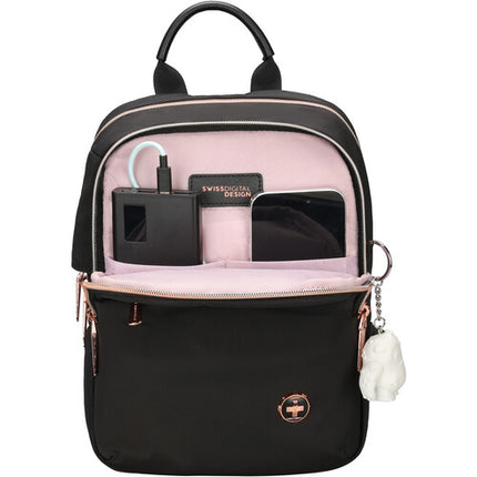 Swissdigital KATY ROSE NG Mochila Negra 7L para Tablet 9.7 con Puerto USB-C y Bolsillos RFID