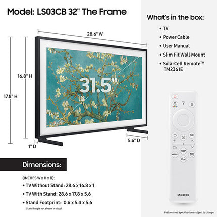 Samsung The Frame 32" Smart TV QLED Full HD HDR con Barra de Sonido 3.1.2 Dolby Atmos