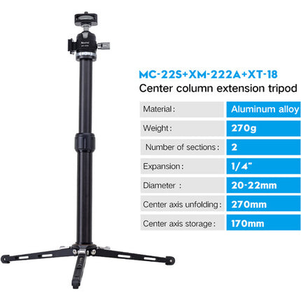 XILETU Mini Tripié con Cabezal Esférico Extensión Central 27 cm Capacidad 2.5 kg