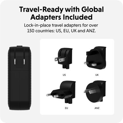 HYPER HyperJuice Cargador de Pared USB GaN 100W 4 Puertos Negro con Adaptadores EU UK ANZ