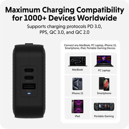 HYPER HyperJuice Cargador de Pared USB GaN 70W 3 Puertos Negro