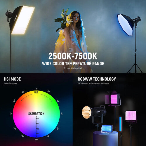 Neewer CB200C RGB LED Luz Continua 23000 Lux 2500-7500K con Reflector y Difusor