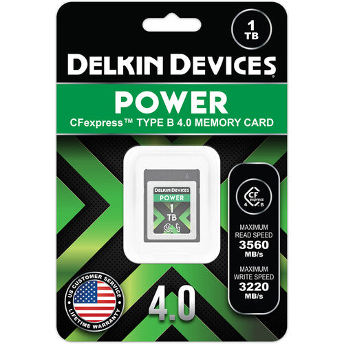 Delkin Devices 1TB POWER 4.0 CFexpress Tipo B Tarjeta de Memoria 3560 MB/s Lectura 3220 MB/s Escritura
