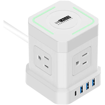 Uncaged Ergonomics Cube Protector de sobretensión con carga inalámbrica 15W y 9 salidas