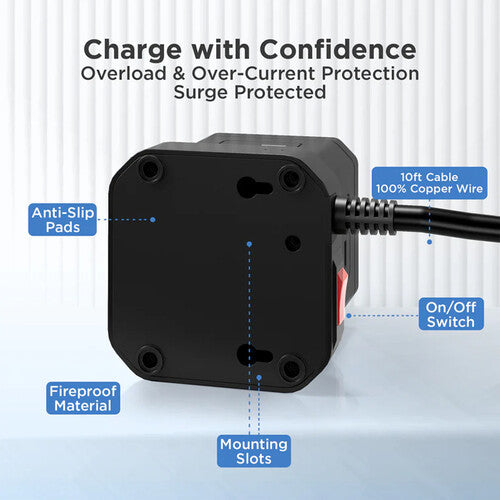 Uncaged Ergonomics Cube Regulador de Voltaje con Carga Inalámbrica 15W y 9 Salidas