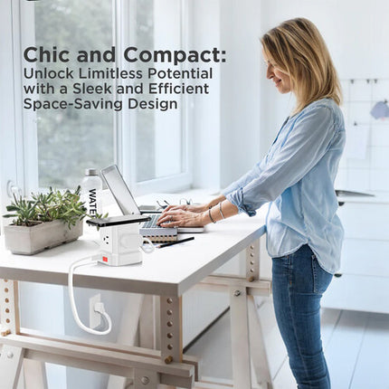 Uncaged Ergonomics Cube Protector de sobretensión con carga inalámbrica 15W y 9 salidas