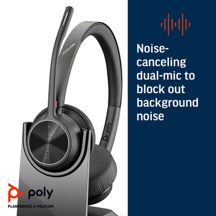 Auriculares estéreo Bluetooth Poly Voyager 4320 USB-C 24 horas talk time con base de carga