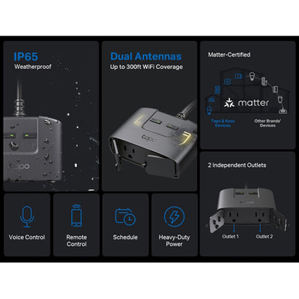 TP-Link Tapo P400M Enchufe Wi-Fi Exterior Inteligente Doble IP65