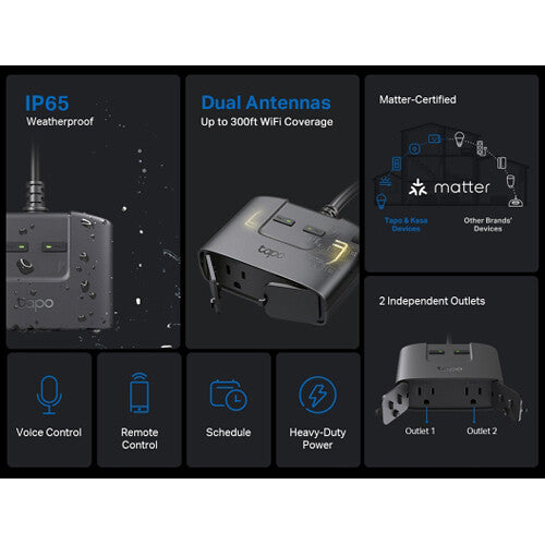 TP-Link Tapo P400M Enchufe Wi-Fi Exterior Inteligente Doble IP65