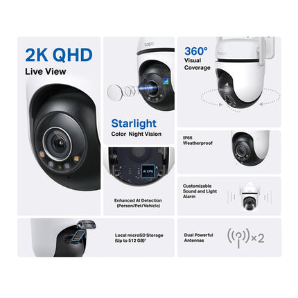 TP-Link Tapo C520WS Cámara de Seguridad Wi-Fi Outdoor 4MP 2560x1440 360° Pan Tilt 2 Pack