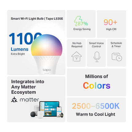 TP-Link Tapo L535E Bombilla Inteligente Wi-Fi 1100 Lúmenes Dimmable 4-Pack