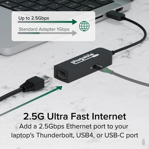 Plugable Adaptador Ethernet 2.5 Gigabit a USB-C con carga 100W