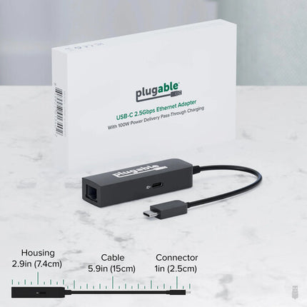 Plugable Adaptador Ethernet 2.5 Gigabit a USB-C con carga 100W