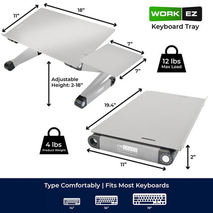 Uncaged Ergonomics WorkEZ Soporte para Teclado Plata Panel 18 Pulgadas Ajustable Altura 18 Pulgadas