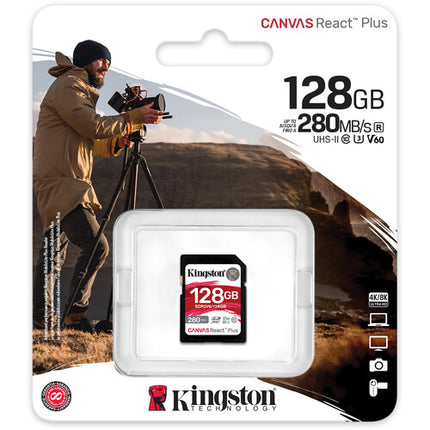 Kingston 128GB Canvas React Plus Tarjeta de Memoria SDXC UHS-II 280 MB/s Lectura 100 MB/s Escritura