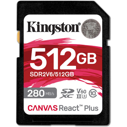 Kingston 512GB Canvas React Plus Tarjeta de Memoria SDXC UHS-II V60 U3 Clase 10