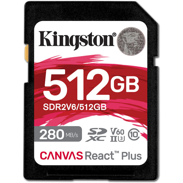 Kingston 512GB Canvas React Plus Tarjeta de Memoria SDXC UHS-II V60 U3 Clase 10