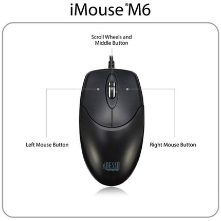 Adesso iMouse M6 Ratón Óptico USB con Rueda Scroll y Cable 1.8m Negro