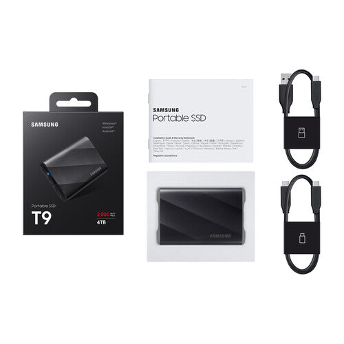 Samsung 4TB T9 SSD portátil Negra 2000 MB/s USB-C 3.2 Gen 2x2 con cables incluidos