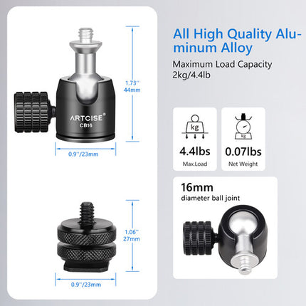 ARTCISE CB16 Mini Rótula con Adaptador de Zapata Capacidad 2 kg