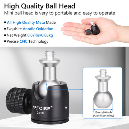 ARTCISE CB16 Mini Rótula con Adaptador de Zapata Capacidad 2 kg