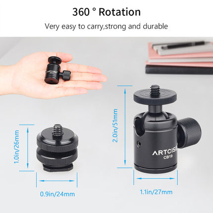ARTCISE CB19 Mini Cabezal esférico Capacidad 3kg Base 1.1 pulgadas Bloqueo integrado