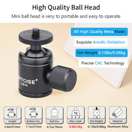 ARTCISE CB19 Mini Cabezal esférico Capacidad 3kg Base 1.1 pulgadas Bloqueo integrado