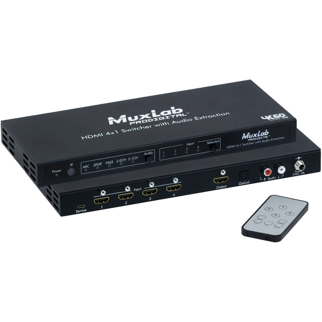 MuxLab 4x1 Switch HDMI 4K 60 Hz con Extracción de Audio y Control IR