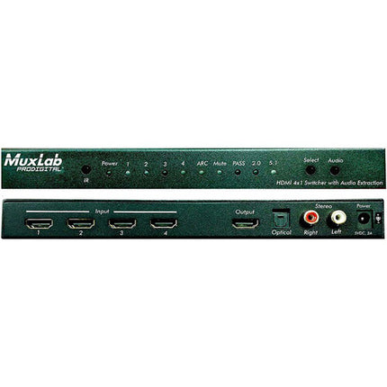 MuxLab 4x1 Switch HDMI 4K 60 Hz con Extracción de Audio y Control IR
