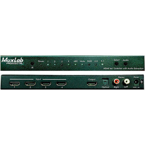 MuxLab 4x1 Switch HDMI 4K 60 Hz con Extracción de Audio y Control IR