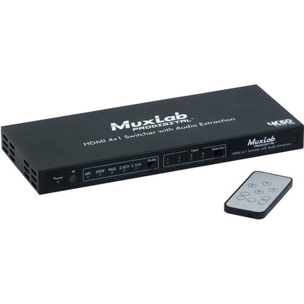 MuxLab 4x1 Switch HDMI 4K 60 Hz con Extracción de Audio y Control IR