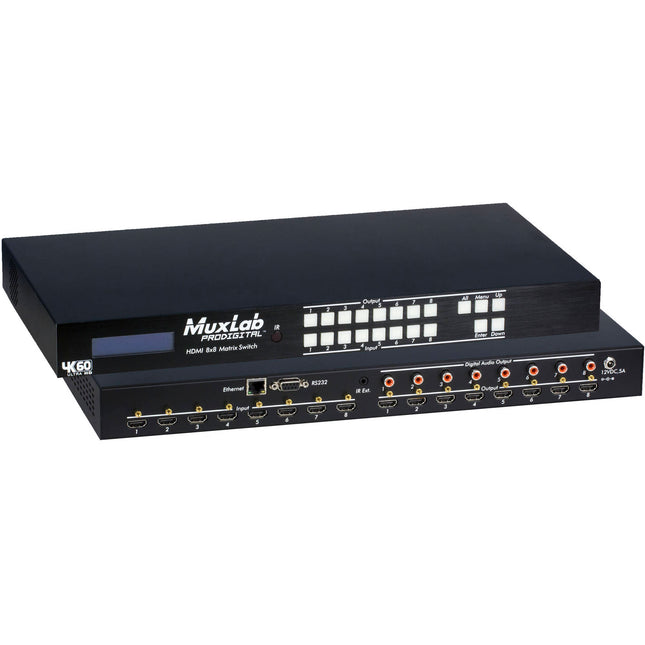MuxLab 4K60 HDMI Matriz Switcher 8x8 4K60 4:4:4 con Control IR y Cable US