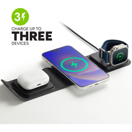 mophie 3-In-1 Folding MagSafe Cargador de viaje 30W 3.15" plegable con estuche