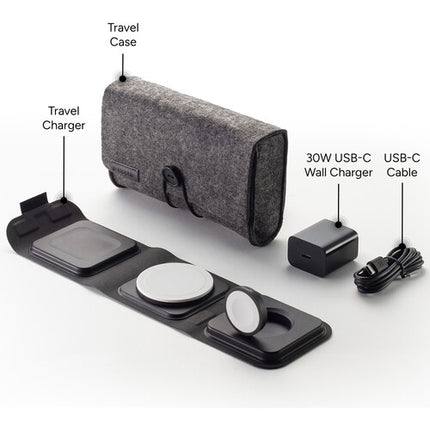 mophie 3-In-1 Folding MagSafe Cargador de viaje 30W 3.15" plegable con estuche