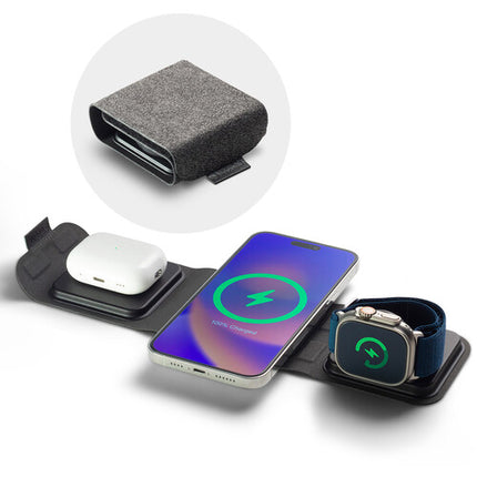 mophie 3-In-1 Folding MagSafe Cargador de viaje 30W 3.15" plegable con estuche