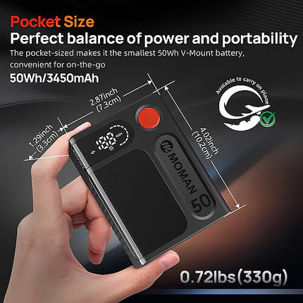 Moman Power 50 Touch Mini Batería V-Mount Litio 50Wh OLED USB-C