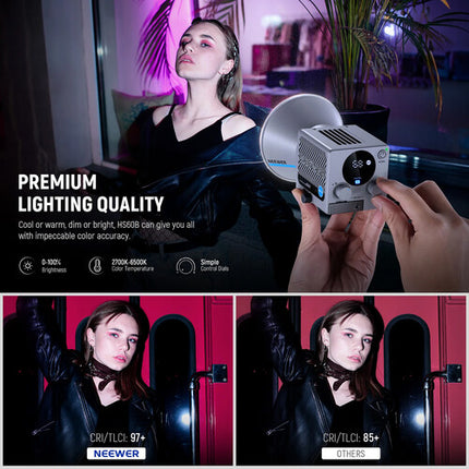 Neewer HS60B Mini Bi-Color LED Monolight 35000 Lux 2700-6500K con Reflector y Difusor