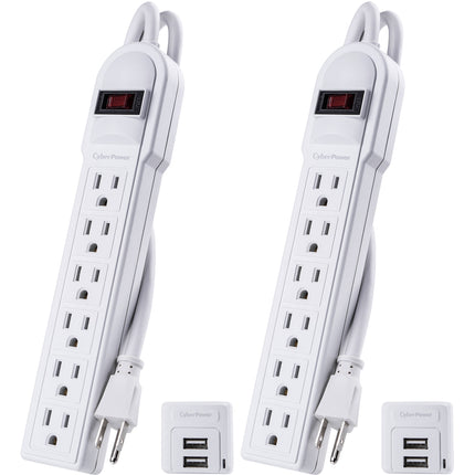 CyberPower Protector de Sobretensión 6 Tomas 2 Puertos USB-A 2 Paquetes Blanco