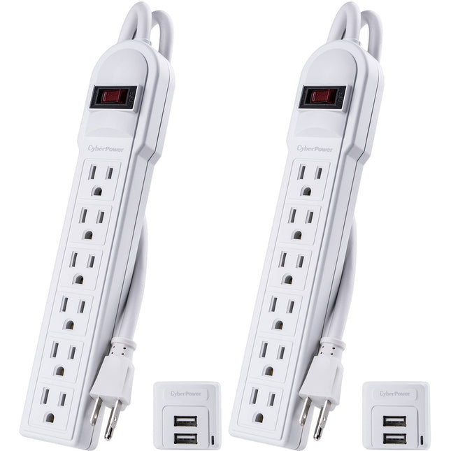 CyberPower Protector de Sobretensión 6 Tomas 2 Puertos USB-A 2 Paquetes Blanco