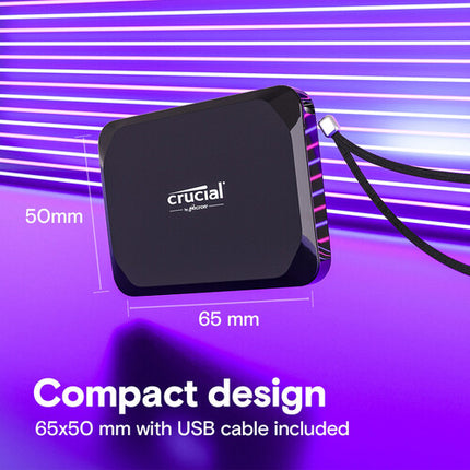 Crucial 2TB X9 USB-C 3.2 Gen 2 SSD externa 1050 MBs cable incluido