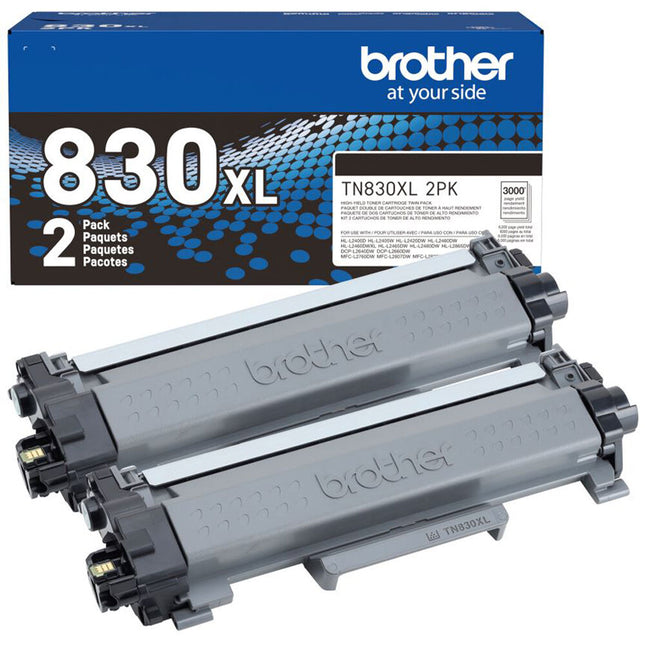 Cartucho de Tóner Negro Brother TN830 de Alto Rendimiento Paquete 2 unidad