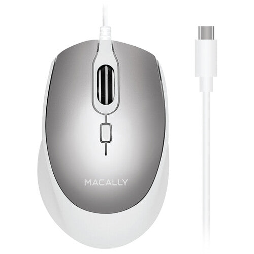 Macally Ratón USB-C con Cable 5 Pies Sensor Óptico 3 Botones Alumínio
