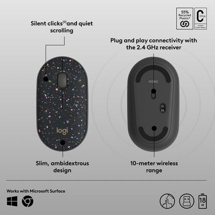 Logitech M340 Ratón Inalámbrico 2.4 GHz 1000 dpi con Nano Receptor