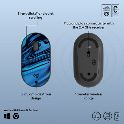 Logitech M340 Ratón inalámbrico Azul Galaxy 1000 dpi 2.4 GHz con nano receptor USB