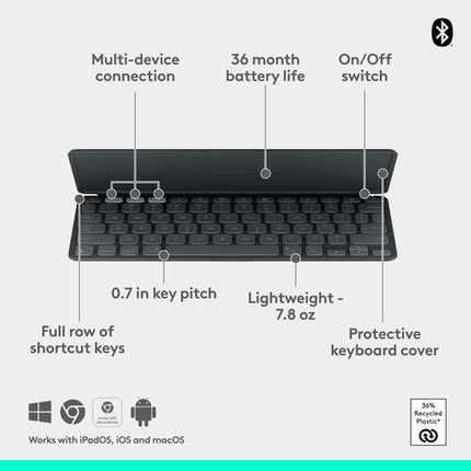 Logitech KEYS-TO-GO 2 teclado inalámbrico para iPad iOS Mac con funda gráfica y batería de hasta 3 años