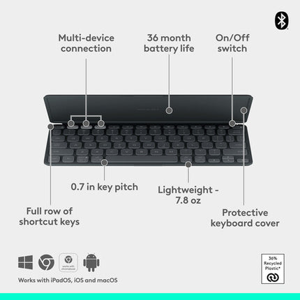 Logitech KEYS-TO-GO 2 Teclado Inalámbrico Bluetooth con Funda y Batería de Larga Duración