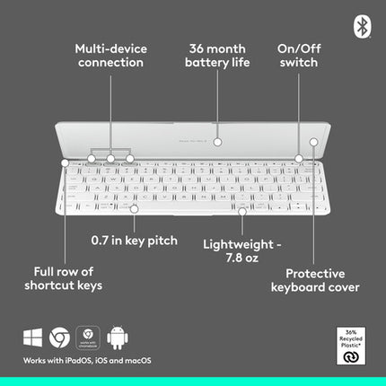 Logitech KEYS-TO-GO 2 Teclado Inalámbrico Bluetooth con Funda Gris Pálido
