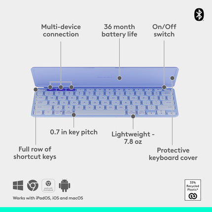 Logitech KEYS-TO-GO 2 Teclado Inalámbrico Bluetooth con Funda Morado