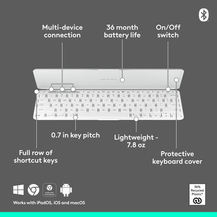 Logitech KEYS-TO-GO 2 Teclado Inalámbrico Bluetooth con Funda Batería 3 Años