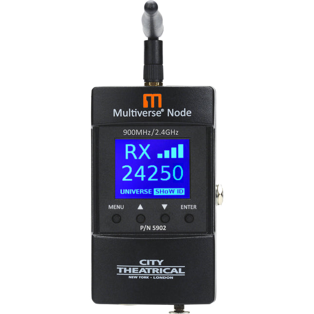 City Theatrical 900 MHz 2.4 GHz Multiverse Node DMX Inalámbrico con LCD y Accesorios